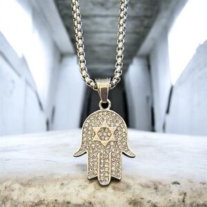 Gold or Silver Hamsa Pendant Necklace